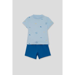 Conjunto de camiseta con estampado marino de cangrejos y pececitos y shorts lisos a juego | Color: Nautic | Street Monkey