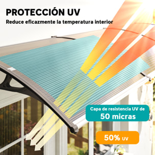 Marquesinas Exterior para Puertas y Ventanas, 303x96 cm, Tejadillo de Protección contra Sol y Lluvia, con Cubierta de Policarbonato, Soportes de PP y Regleta de Aluminio, Marrón