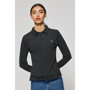 Polo Priyanka nera a cinque bottoni con ricamo Rigby Go
