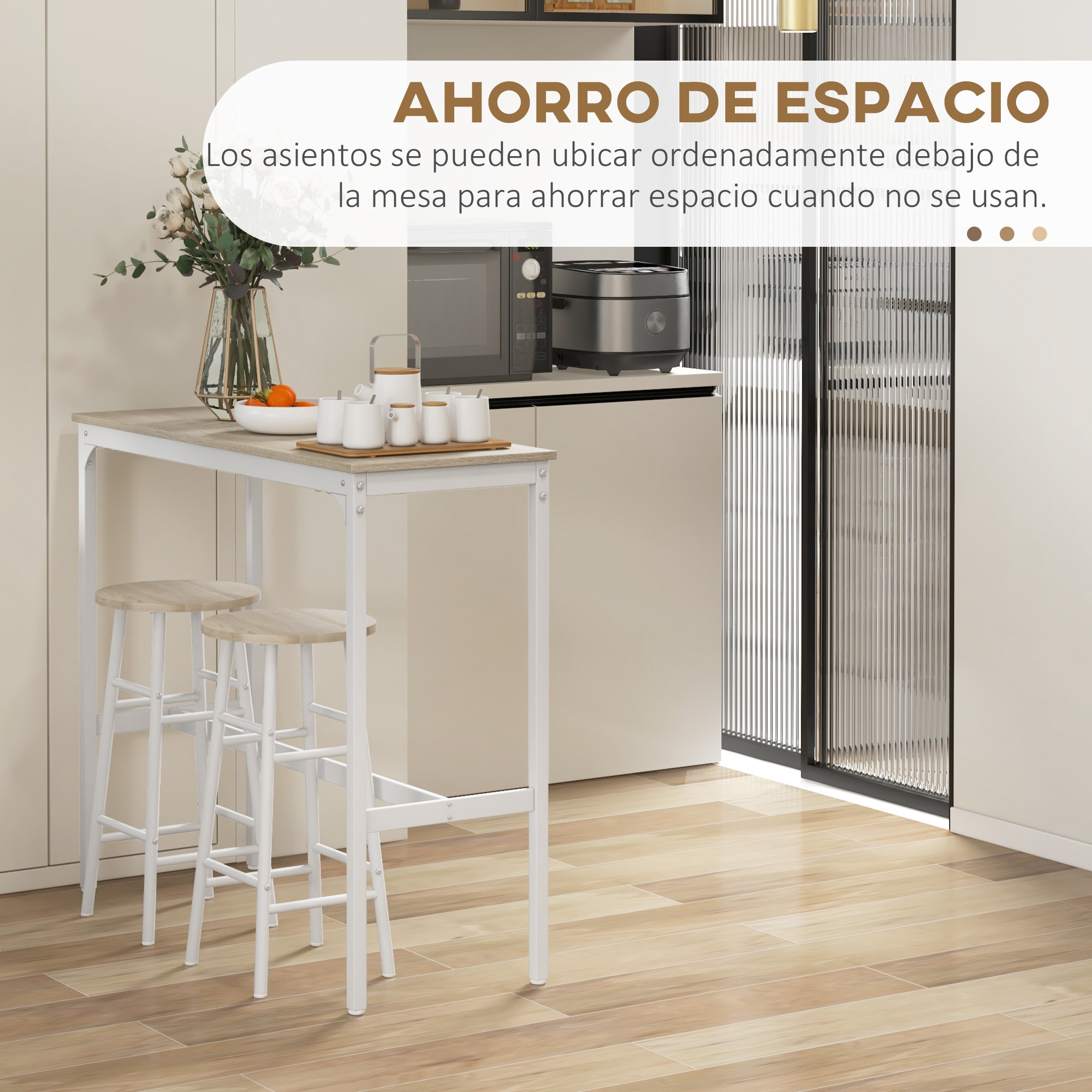 Conjunto de Mesa Alta de Bar con 2 Taburetes Mesa Alta de Cocina con Taburetes Marco de Acero Estilo Industrial Mesa Alta para Comedor Natural y Blanco