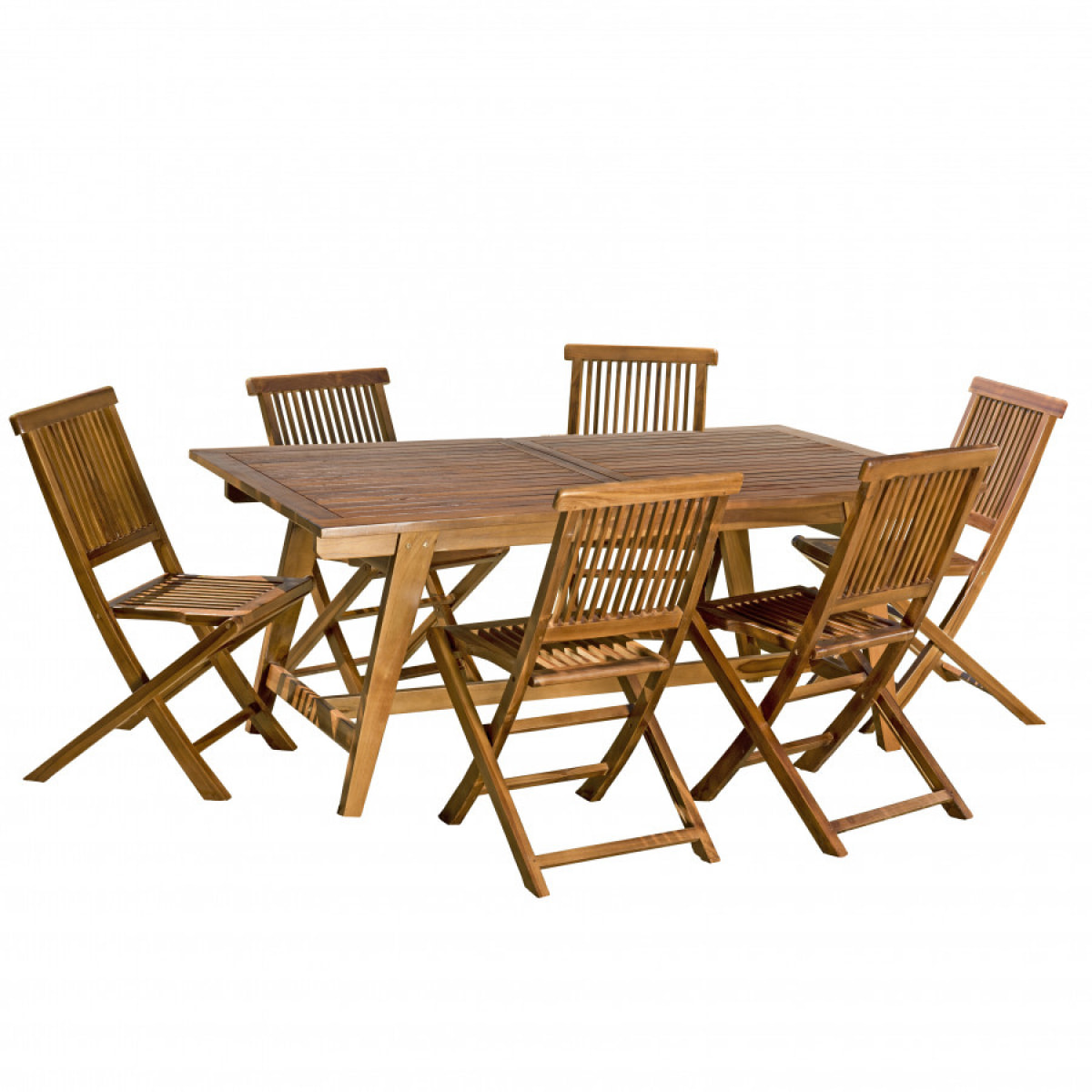 HANNA - Salon de jardin en bois teck huilé 8/10 personnes - 1 table rectangulaire scandi extensible 180/240*100 cm et 6 chaises