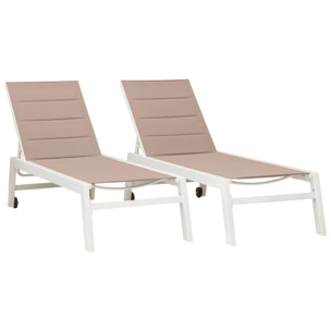 Lot de 2 bains de soleil BARBADOS en textilène taupe - aluminium blanc