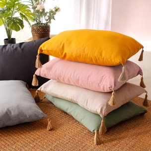 Coussin avec pompons en jute - Vieux rose