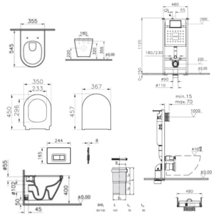 Pack WC Bâti-support V-Fix Core + WC sans bride Integra, fixations invisibles + Plaque, Blanc Brillant (V-FixIntegraRimless-1)