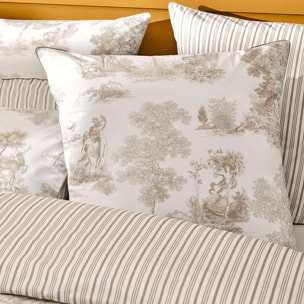 Taie d'oreiller percale de coton imprimé beige Poesie naturel