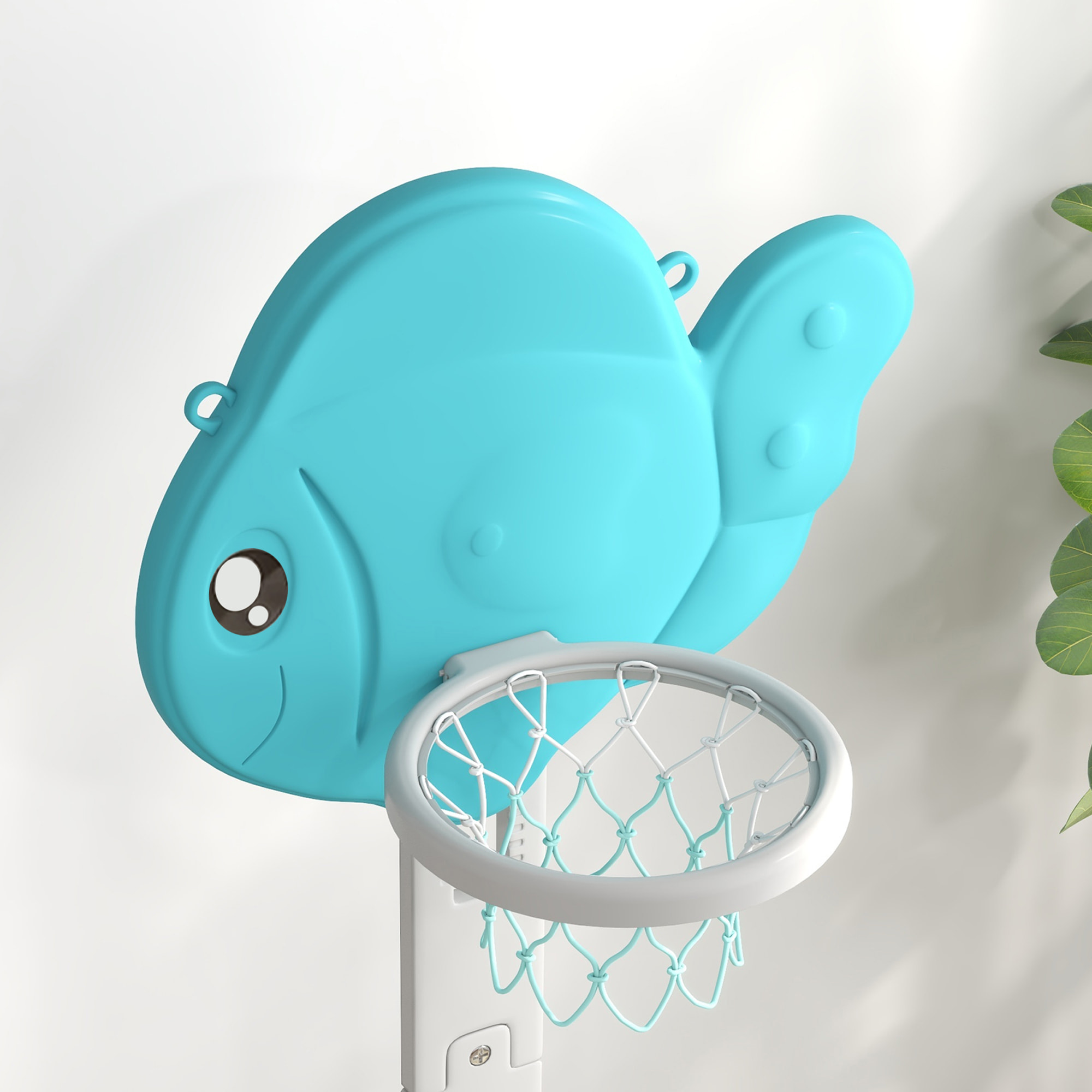 Canasta de Baloncesto Infantil 5 en 1 Canasta de Baloncesto para Niños Altura Ajustable con Temática de Pez Dorado Fútbol ​​Golf Anilla Juego de Lanzamiento de Pelota para Interior Multicolor