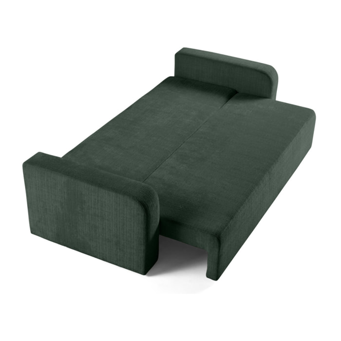 Miro - canapé droit 3 places - convertible avec coffre - en velours texturé - Vert