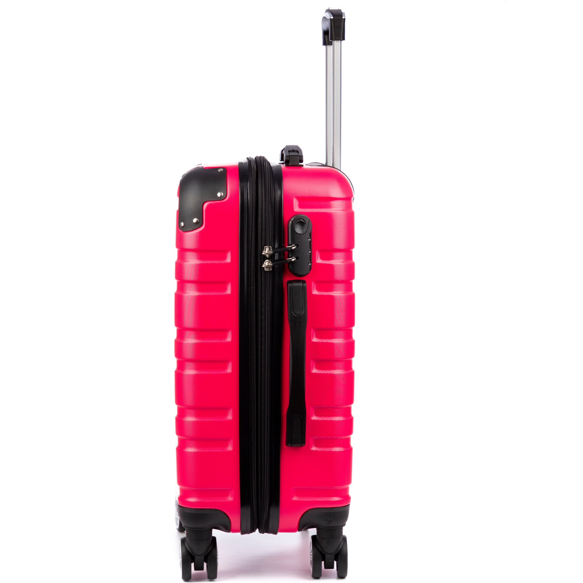 Set di 3 valigie Trolley espandibili, in materiale leggero ABS ad alta resistenza. Chiusura numerica, 4 ruote doppie girevoli a 360°.