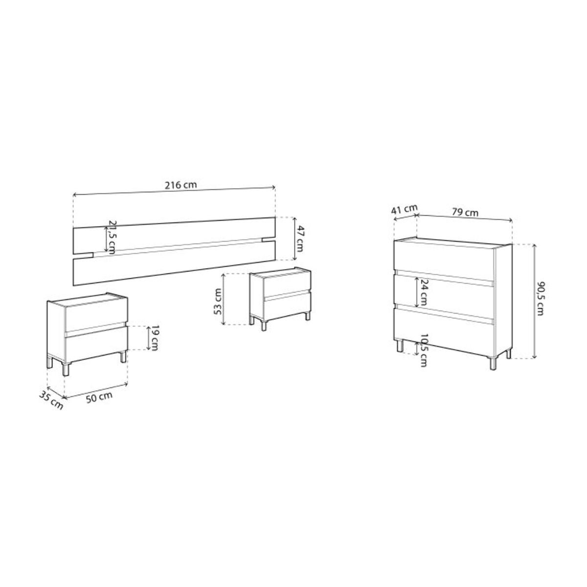 Dormitorio Ezra 3C Blanco Artik (Blanco Mate) - Roble Nodi