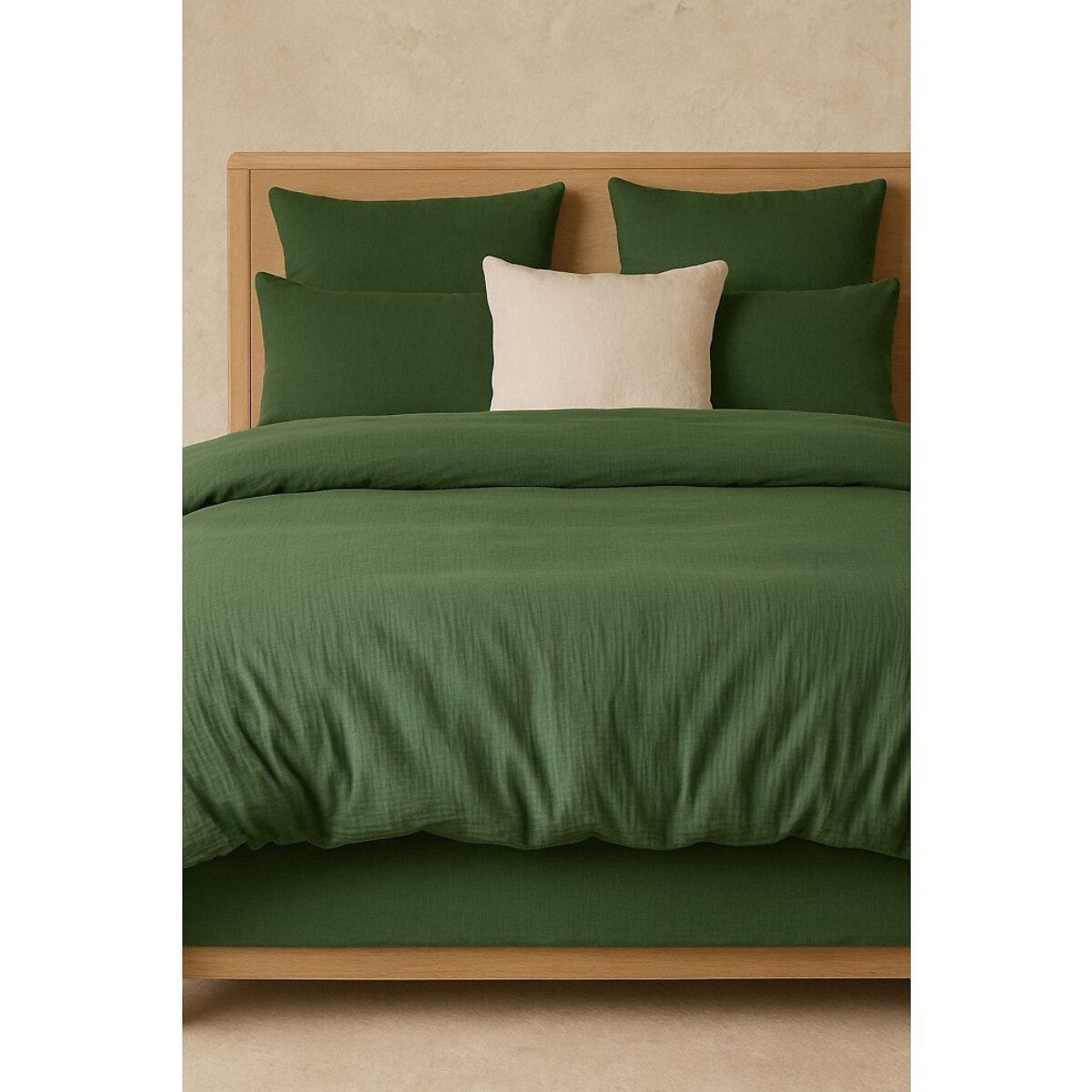 Paire de Taies d'oreiller gaze de coton lavé vert cèdre