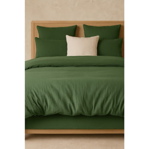 Paire de Taies d'oreiller gaze de coton lavé vert cèdre