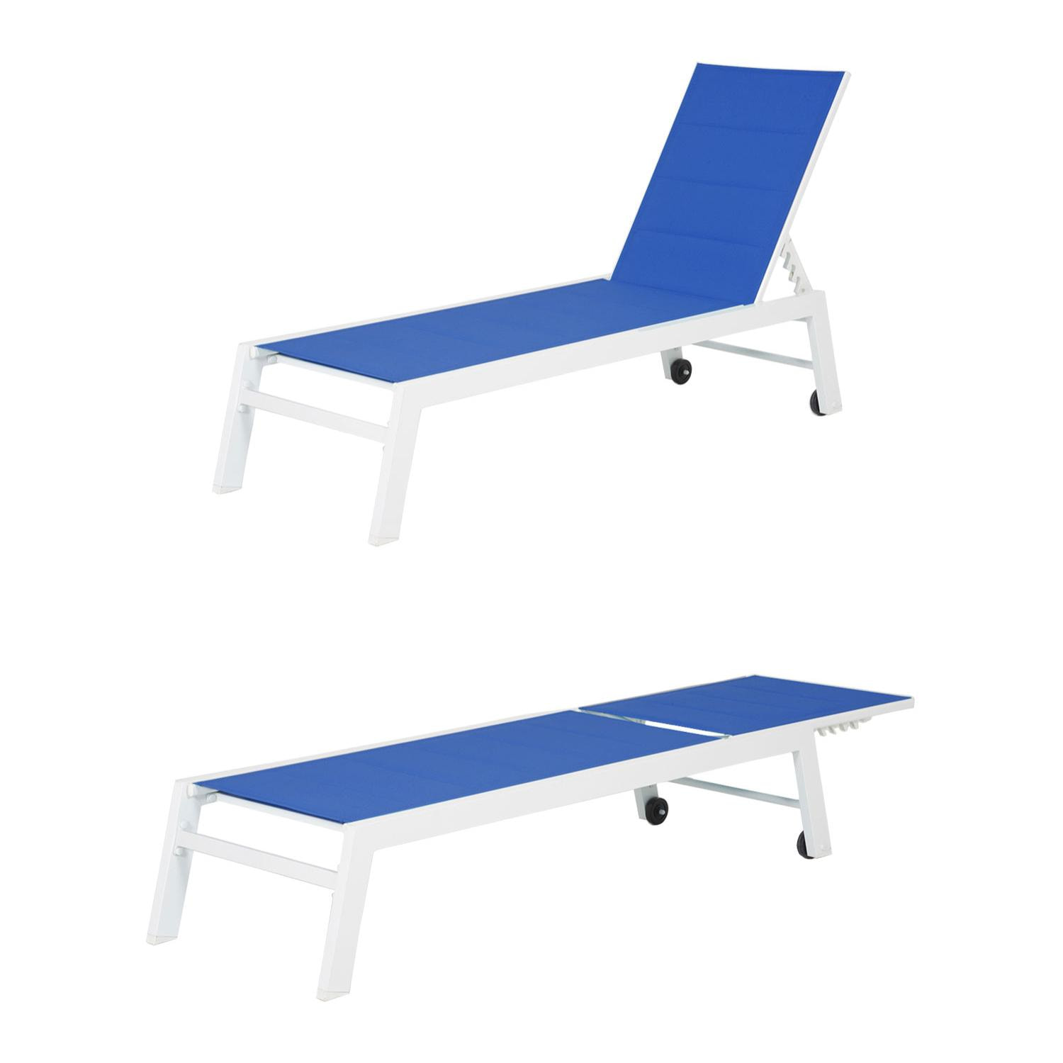 Lot de 2 bains de soleil BARBADOS en textilène bleu - aluminium blanc