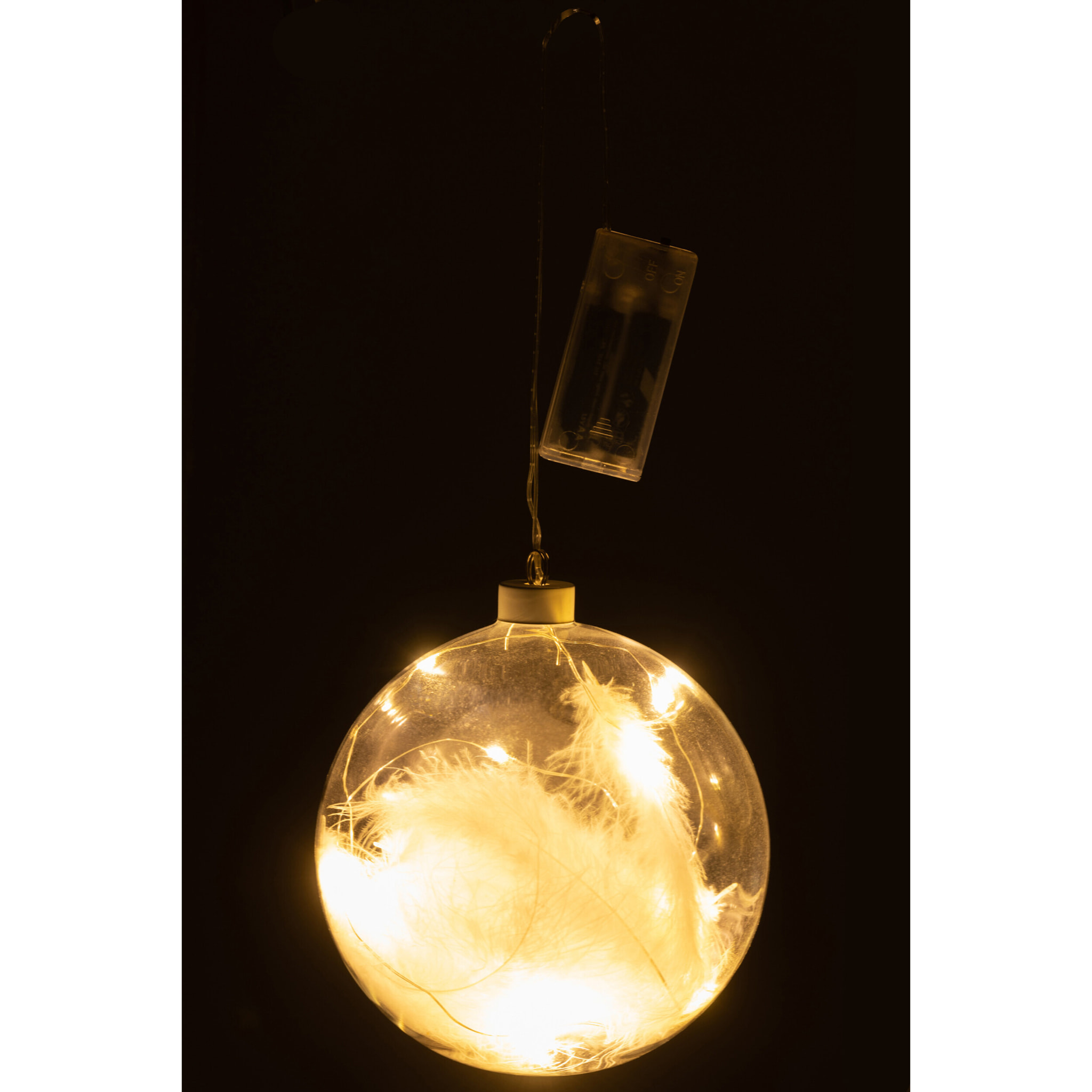 J-Line décoration Boule Plumes - verre - blanc - large - 6 pcs - LED