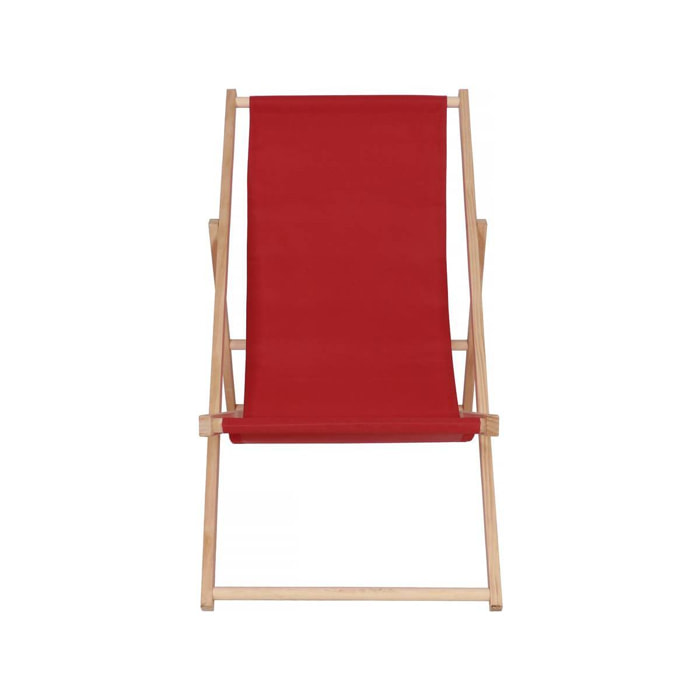 Lot de 2 transat en bois ''Chilienne'' - 107 x 56.5 x 81 cm - Rouge