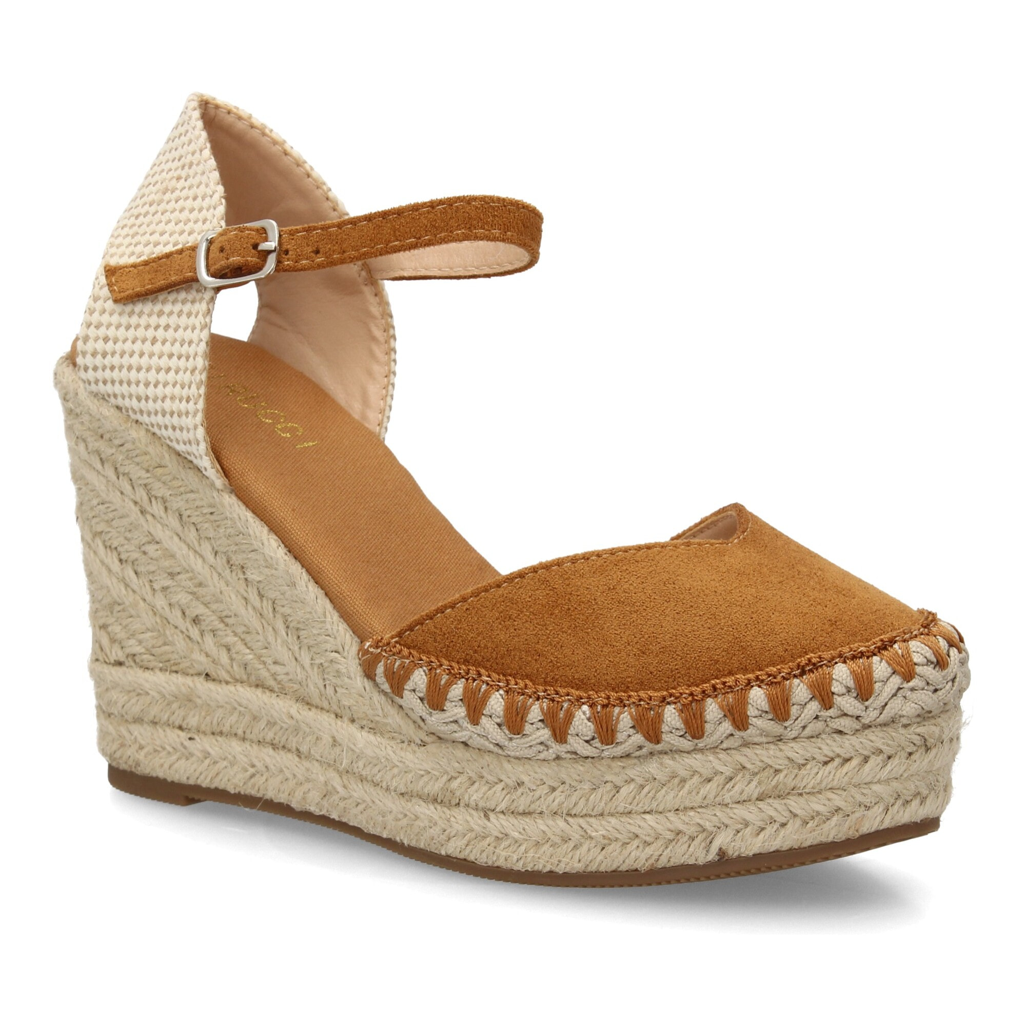 Alpargata de cuña alta de esparto con cierre de hebilla