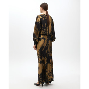 Vestito lungo stampato con manica asimmetrica