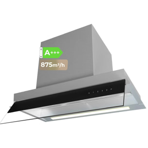 EVVO Campana Extractora Integrada CEi 56 Inox Black, 56 cm, 875 m³/h,Táctil, Clase A+++, Bajo Ruido , LED, Filtros de Aluminio y Carbón