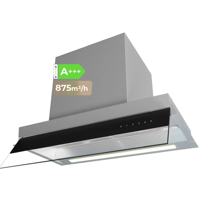 EVVO Campana Extractora Integrada CEi 56 Inox Black, 56 cm, 875 m³/h,Táctil, Clase A+++, Bajo Ruido , LED, Filtros de Aluminio y Carbón