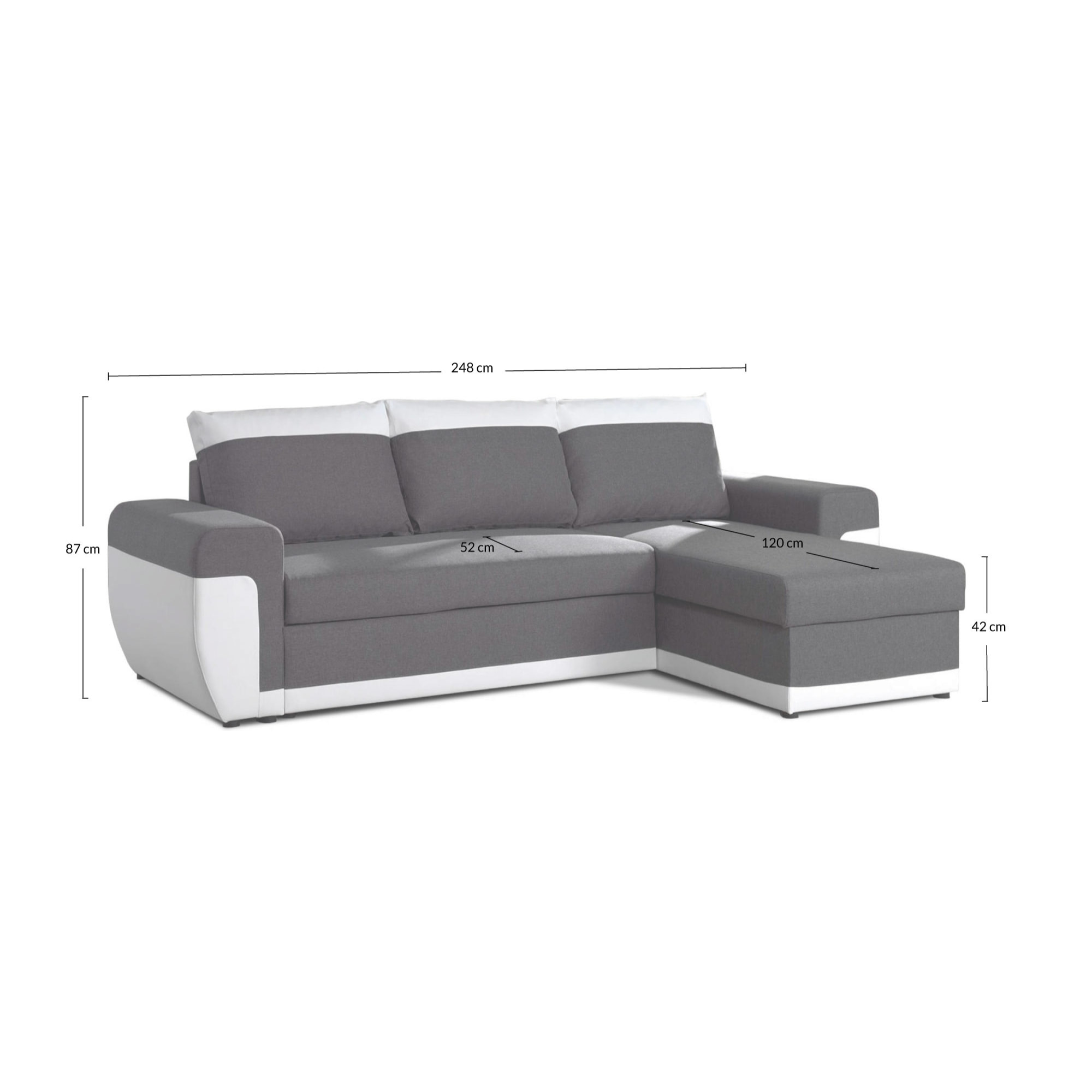 Milan - Canapé d'angle réversible - 4 places - Convertible avec coffre - En simili et tissu - Blanc / Gris