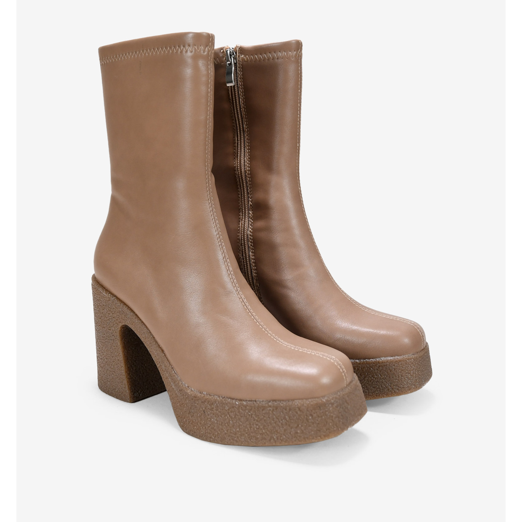 Botas taupe elásticas con tacón y plataforma