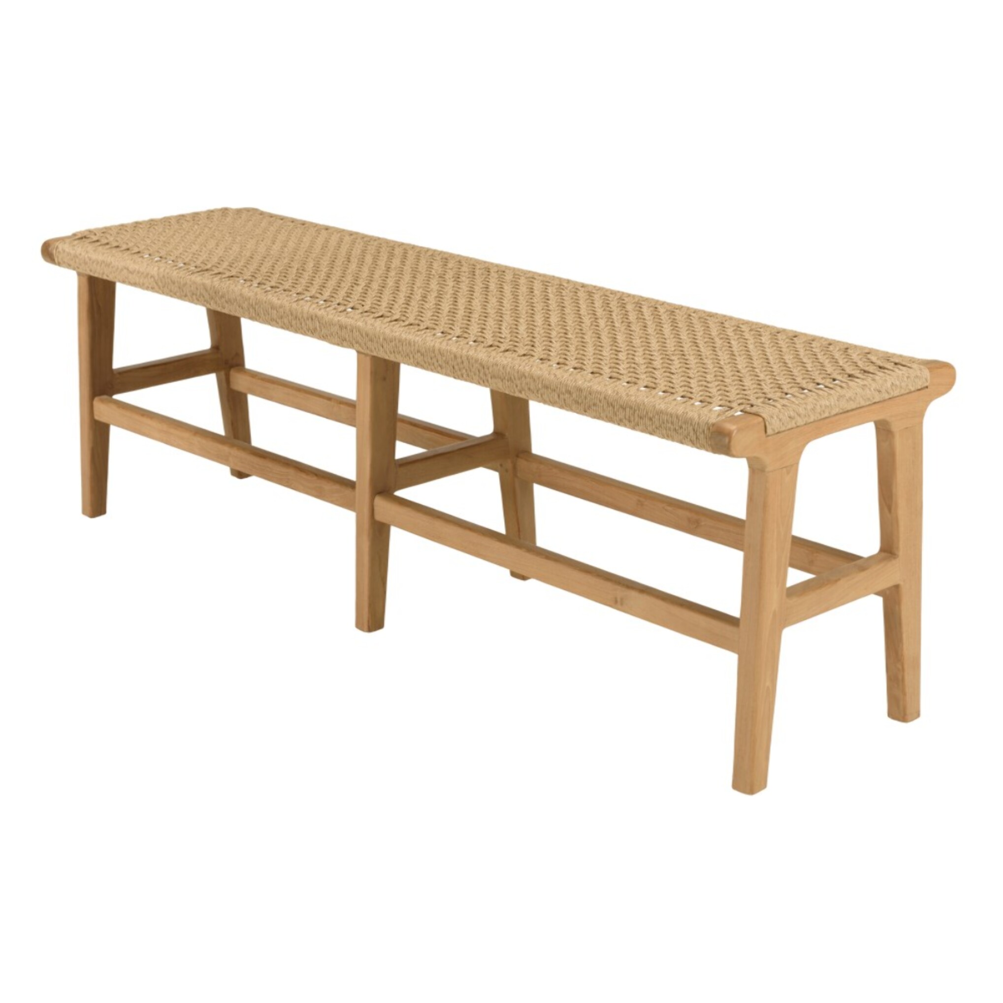 VALERIA - Banc de jardin 3 places teck assise rotin synthétique beige