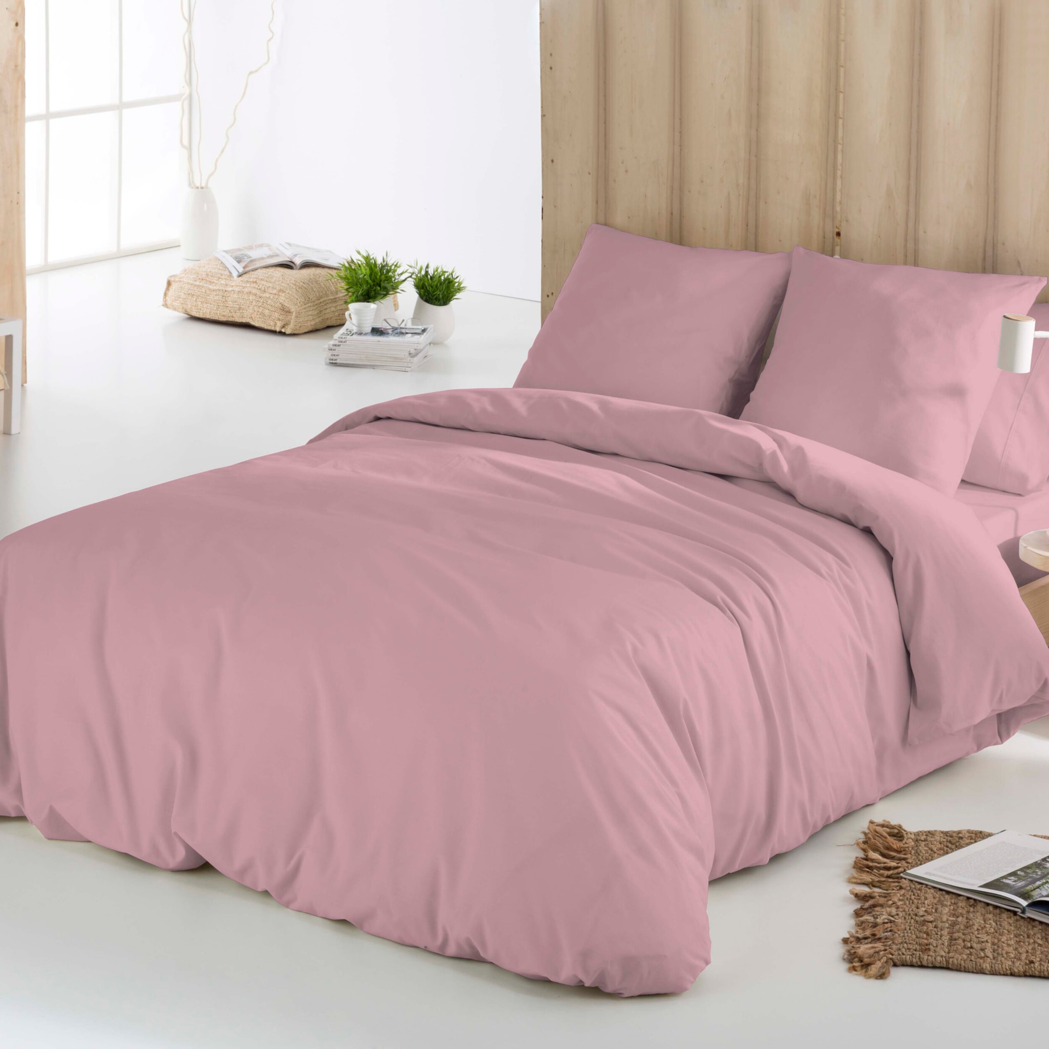 Icehome - Funda Nórdica Lisa - 100% Microfibra - Incluye 1/2 Fundas de Almohada - Rosa Viejo