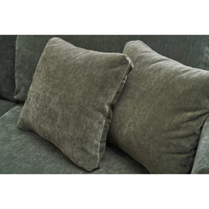 Canapé scandinave déhoussable 3 places en tissu effet velours vert kaki et bois clair OSLO