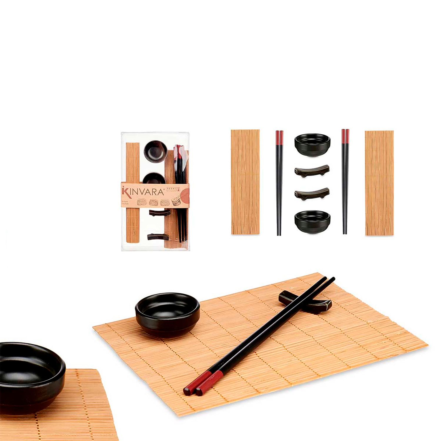 SET SUSHI CERAMICA Y BAMBU 8 PIEZAS