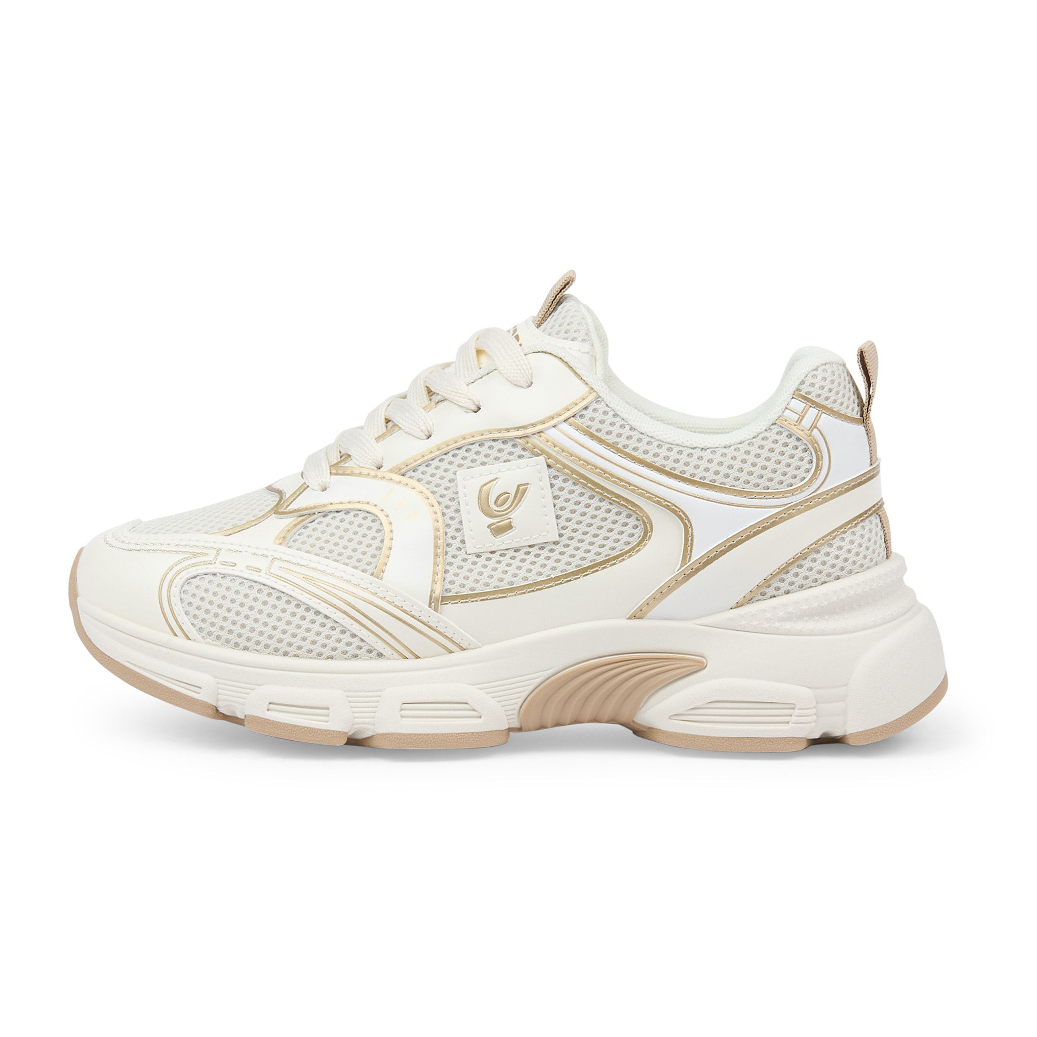Sneakers in mesh e similpelle con profili a contrasto