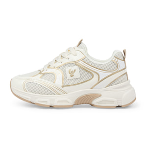 Sneakers in mesh e similpelle con profili a contrasto