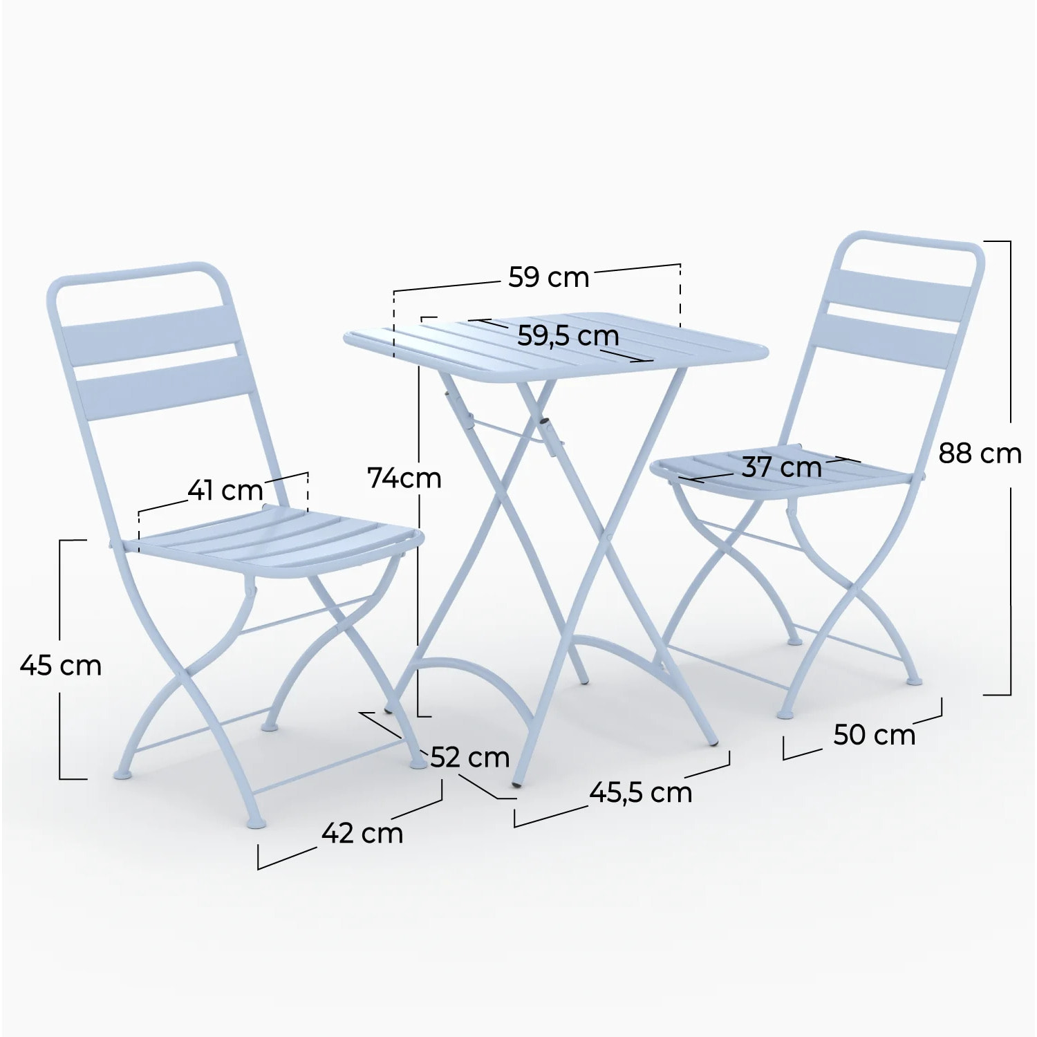 Table et chaises de jardin pliantes 2 personnes en métal bleu - Yumi