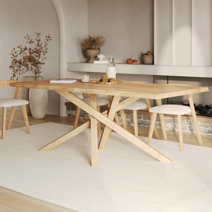 Table rectangulaire en bois d'hévéa massif clair 8 personnes - Robin
