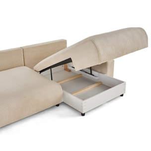 Pivoine - canapé d'angle 4 places réversible convertible avec 2 coffres en velours côtelé - Beige