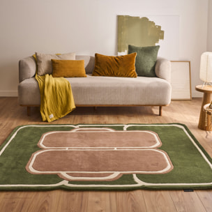 PANTONE - Tapis en laine fait main CEDRE BLANC à motif géométrique vert
