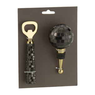 J-Line ouvre-bouteille + bouchon Mosaïque - verre - noir