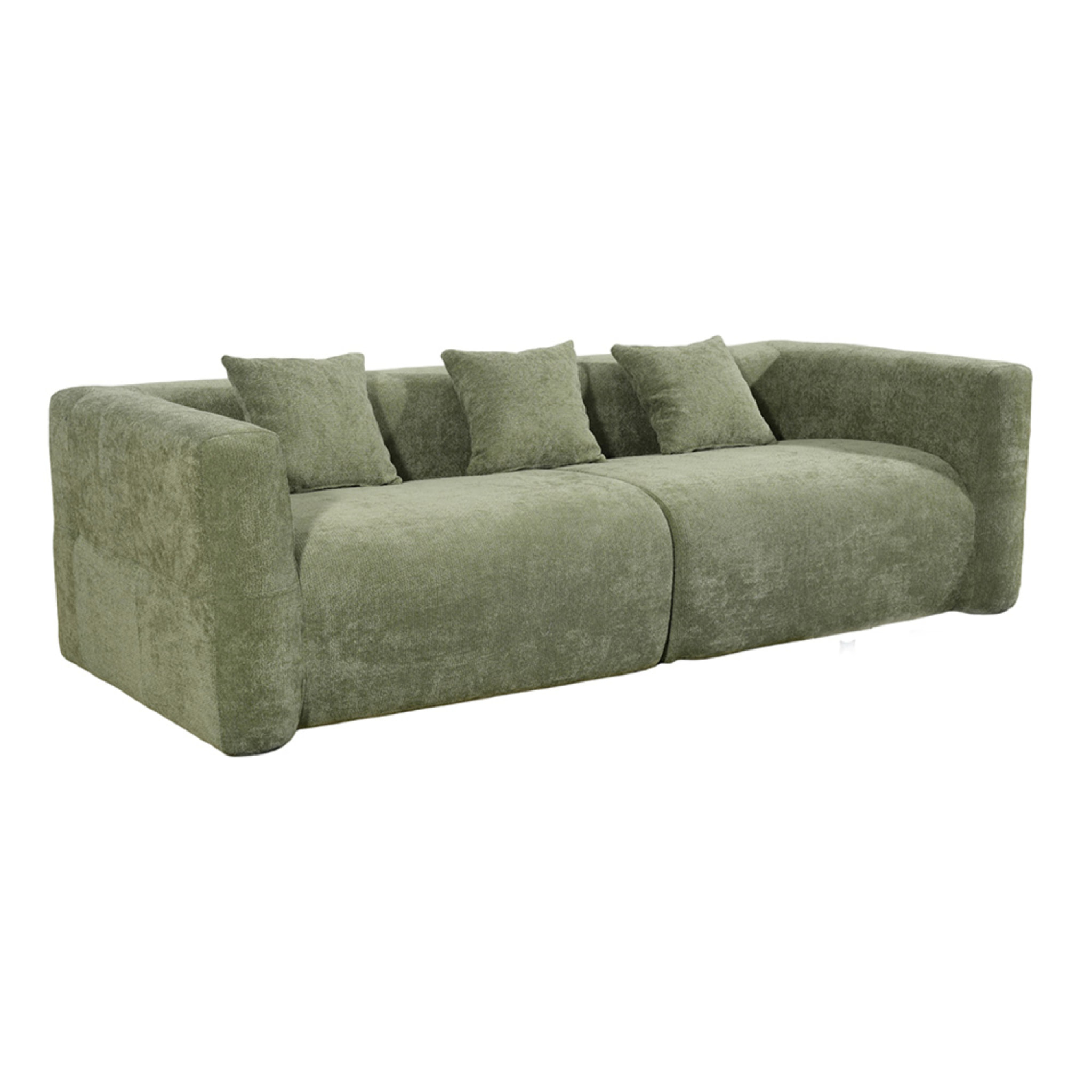 Canapé compressé 4 places en tissu effet laine texturée vert JUMBO