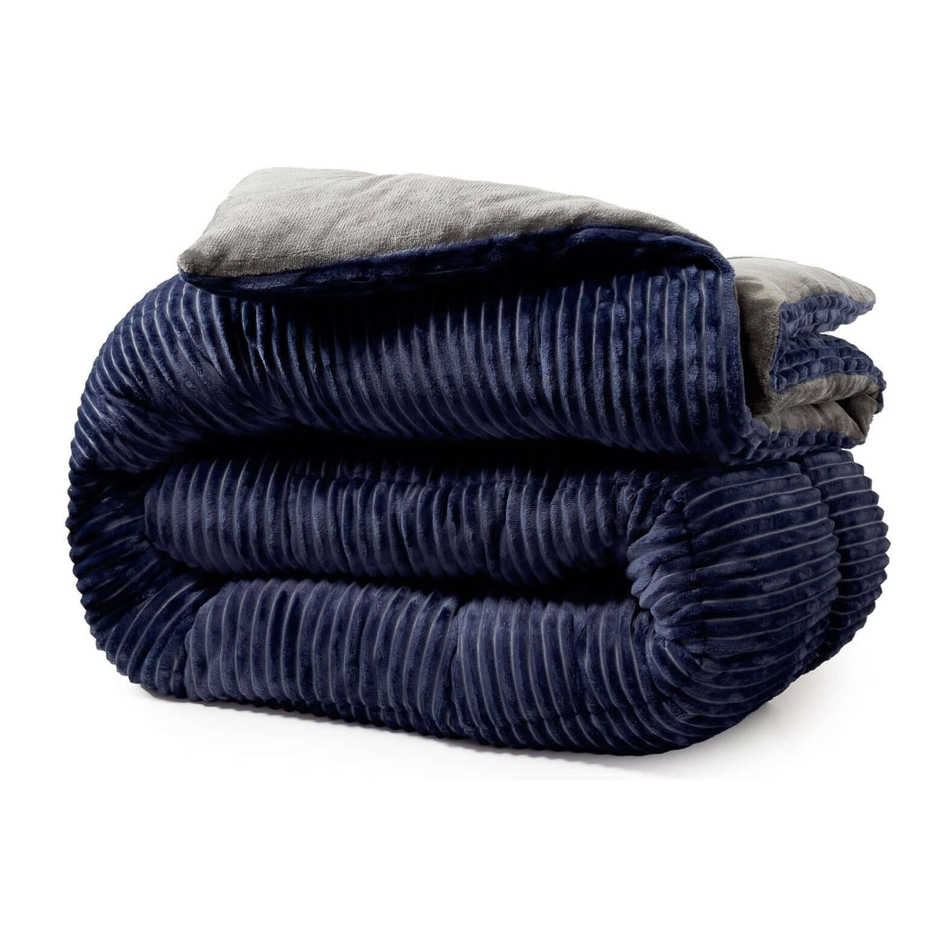 Plaid chaud Coton Club | Microfibre hypoallergénique | Velours côtelé | Réversible & lavable | Bleu