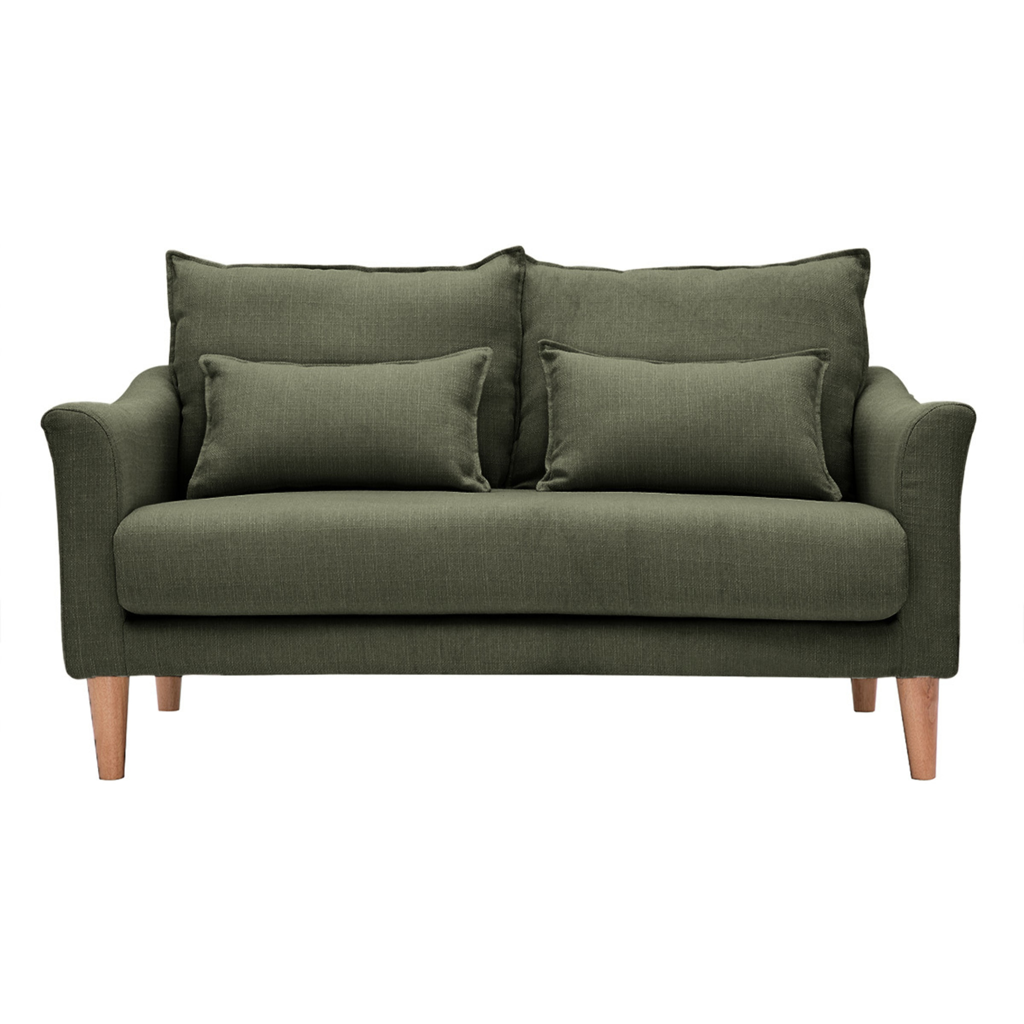 Canapé scandinave 2 places en tissu vert kaki et bois clair KATE