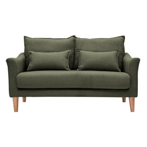 Canapé scandinave 2 places en tissu vert kaki et bois clair KATE