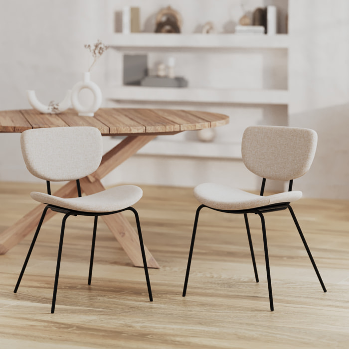 Lot de 2 chaises en tissu beige et pieds en métal noir - Verner