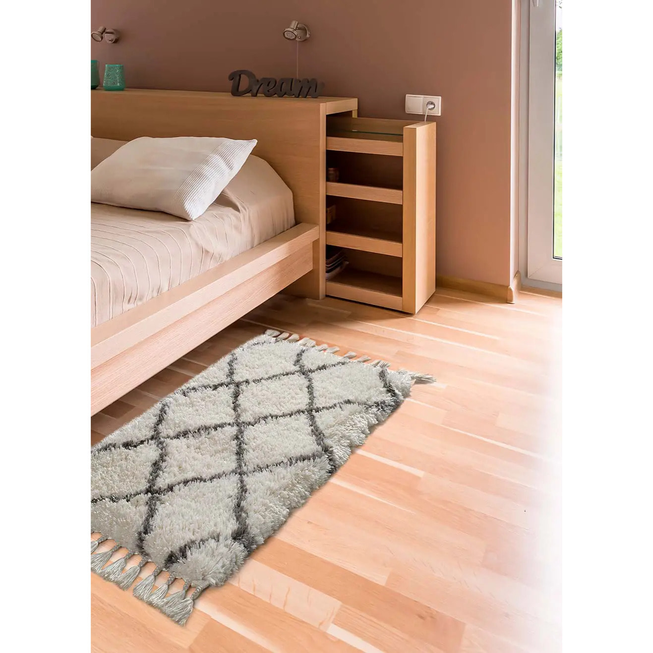 SAMIRA Alfombra shaggy bereber blanco, varias medidas disponibles.