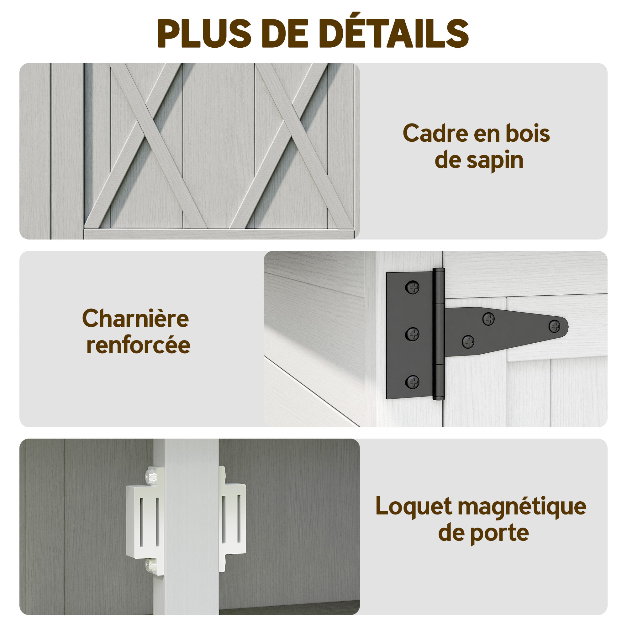 Armoire de jardin sur pied dim. 75 x 40 x 90 cm 2 portes 3 étagères toit tôle bois sapin gris