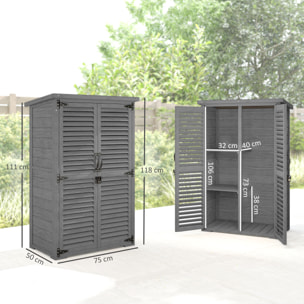 Armoire de jardin  2 portes persiennes 2 étagères toit bitumé bois gris