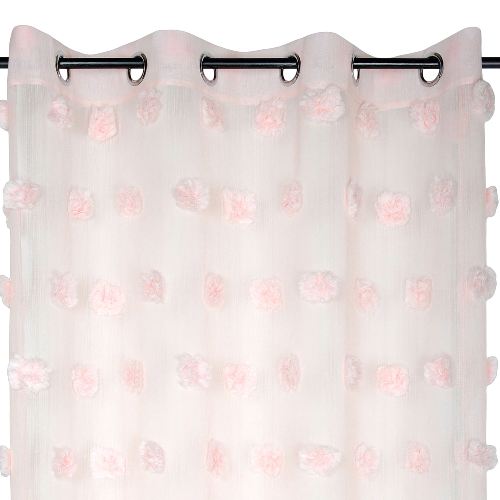 Voilage pompons brodés - Rose Clair