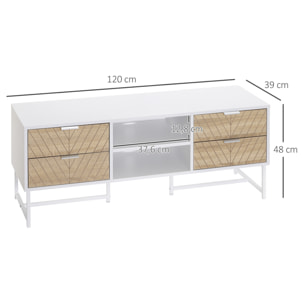 Mueble de TV para Televisores de hasta 47 Pulgadas Mesa para TV de Salón Moderna con 4 Cajones 2 Estantes Abiertos y Gestión de Cables 120x39x48 cm Roble y Blanco