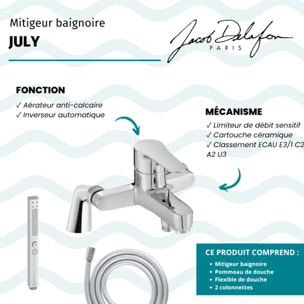 Mitigeur baignoire July + pommeau de douche Shift+ carré + flexible de douche lisse + colonnettes