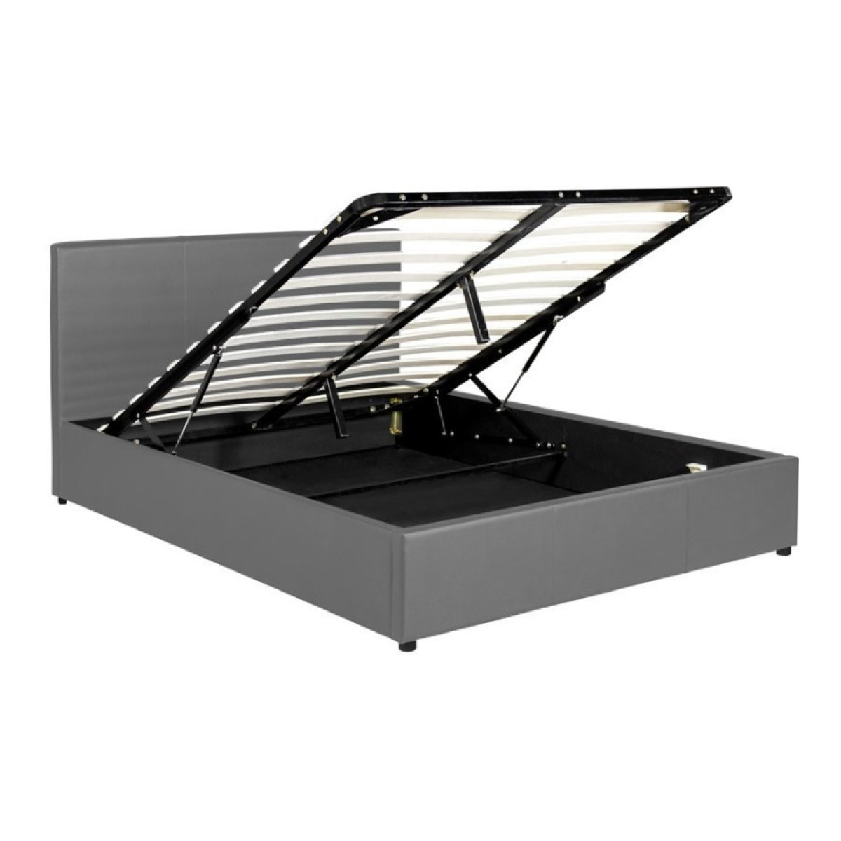 Lit coffre sommier relevable gris + Matelas Memoire de Forme | Modele Rome Simili Cuir | Grande capacite de stockage