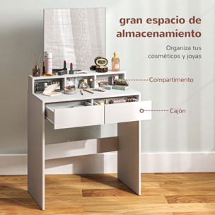 Tocador de Maquillaje con Espejo Mesa de Maquillaje con 2 Cajones 3 Compartimentos Tocador para Dormitorio 75x38x135 cm Blanco