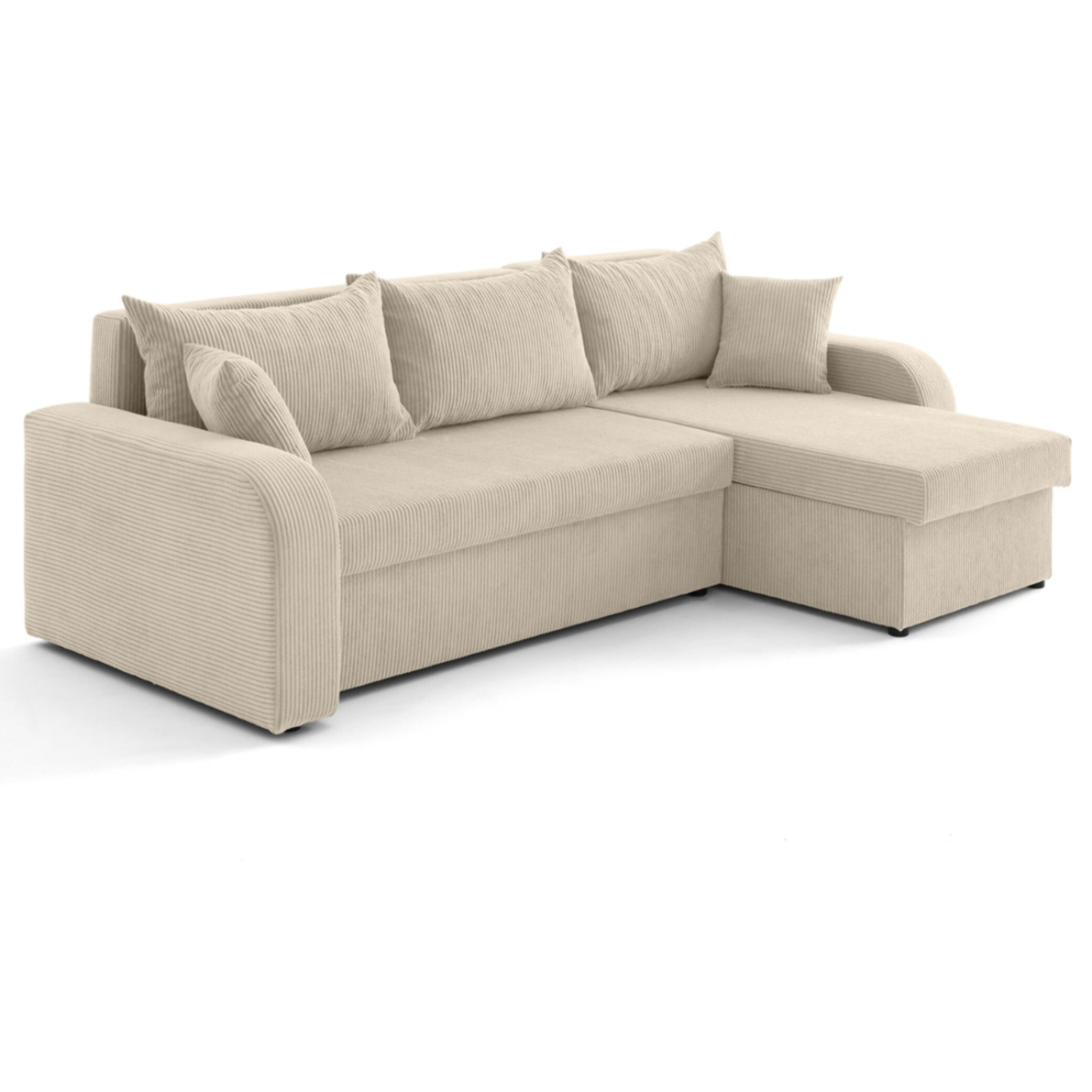 Valos - canapé d'angle réversible - 4 places - convertible avec coffres - en velours côtelé - Beige