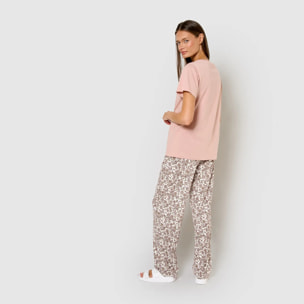 Pijama largo algodón manga corta con escote pico meghan rosa palo